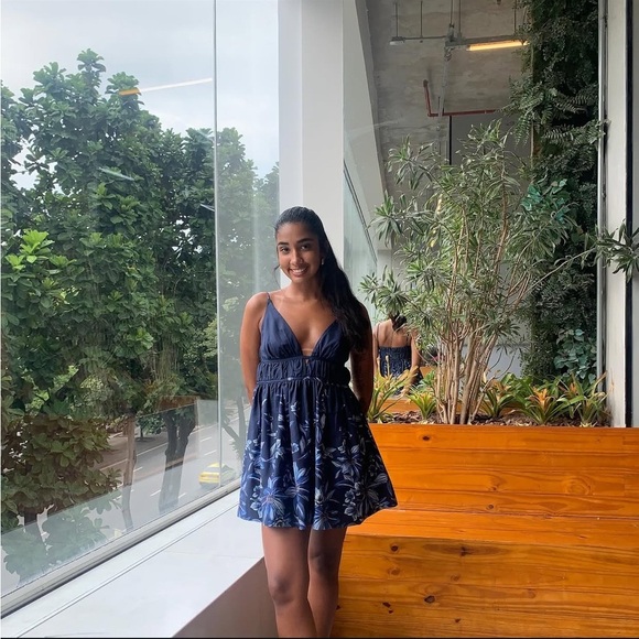 Farm Rio Mini Dress Navy Blue Floral Cotton Sleeveless Medium NWT - Picture 7 of 9